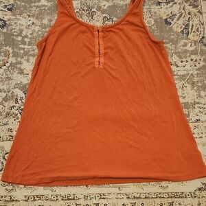 Burnt Orange Ribbed Tank Top – Sleeveless Henley Style – Lightweight Knit
